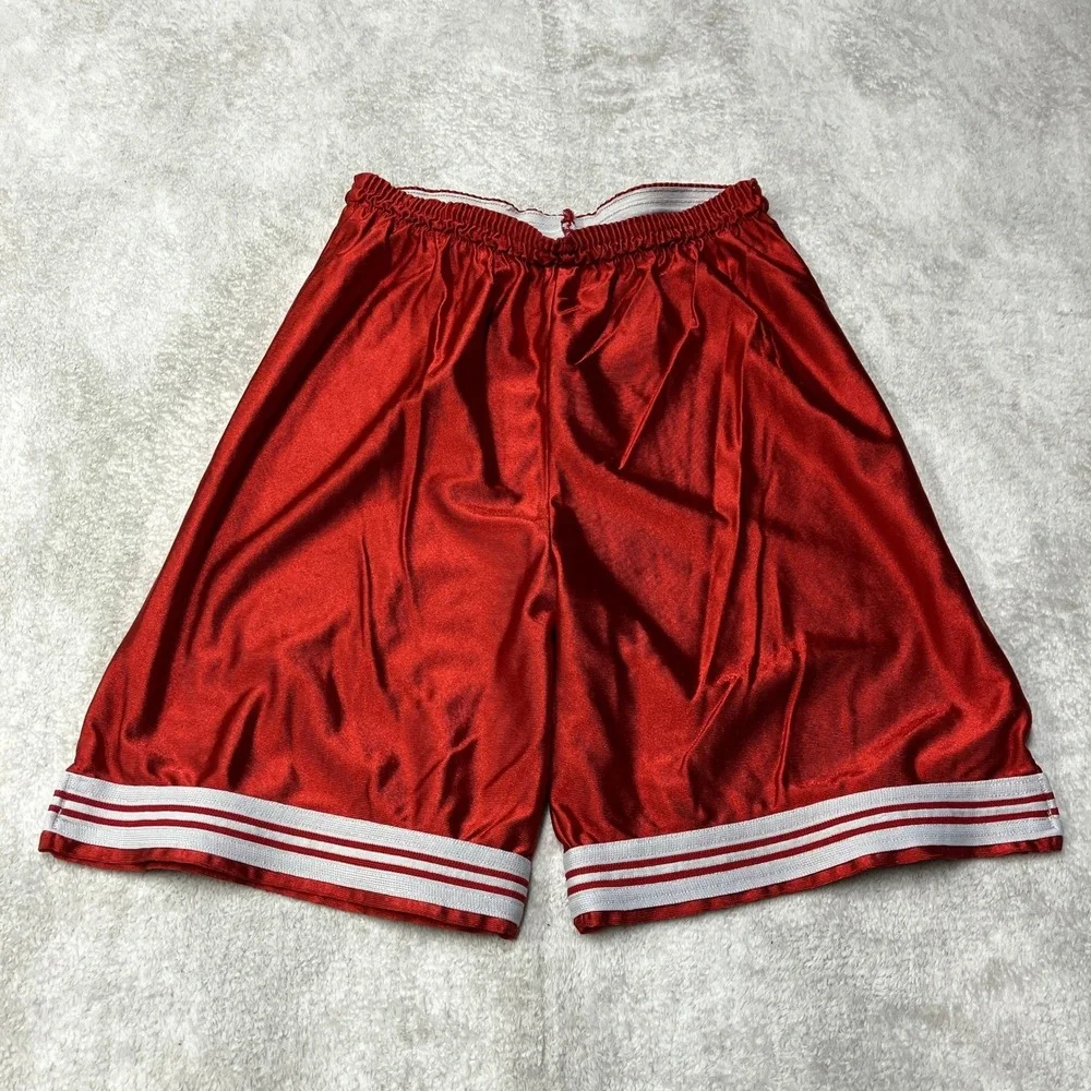 Vintage Red Shiny Silky Dazzle Basketball Shorts Made in Canada Mens Medium